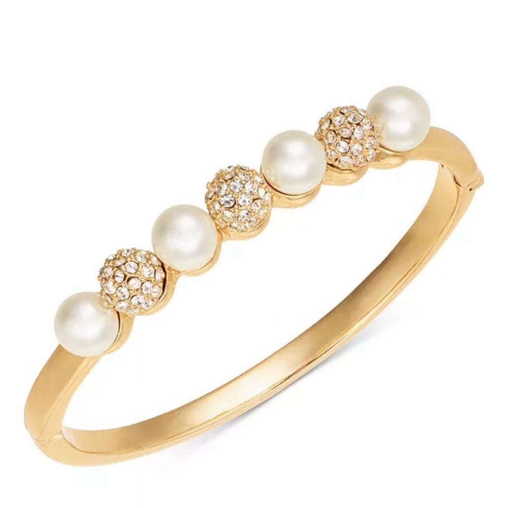 SOLD-Pearl & Pave Stone Bangle Bracelet - Picture 2 of 2